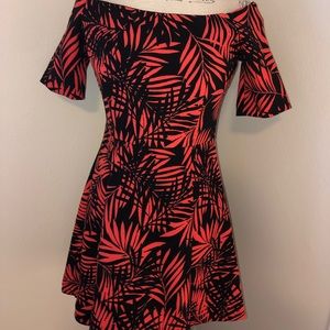 Black and Red Leaf Print Dress